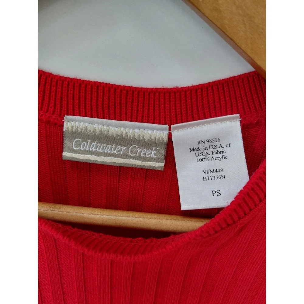 Vintage Solid Red Coldwater‎ Creek Longsleeve Knit Ribbed Dress Petite Small